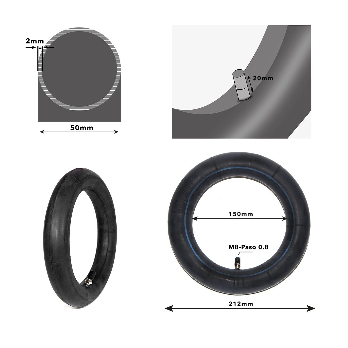 Cámara de aire 8,5x2 (50-156) Válvula Recta SUNIIK - Imagen 6